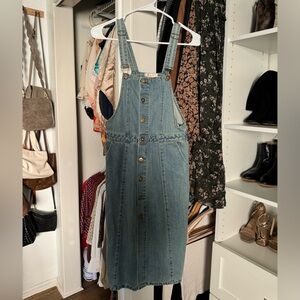 Midi length denim jumper dress